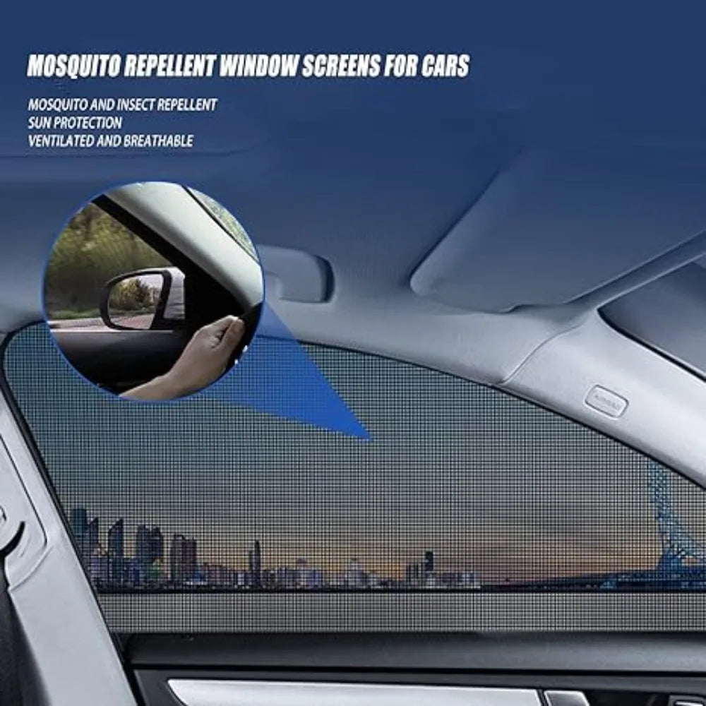 Car Window & Door Anti-Mosquito Screens (4PCS Breathable with Ventilation & Cooling Nets)