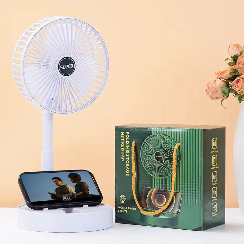 Compact Folding USB Fan – Rechargeable Wireless Desktop Fan for Students & Home Use