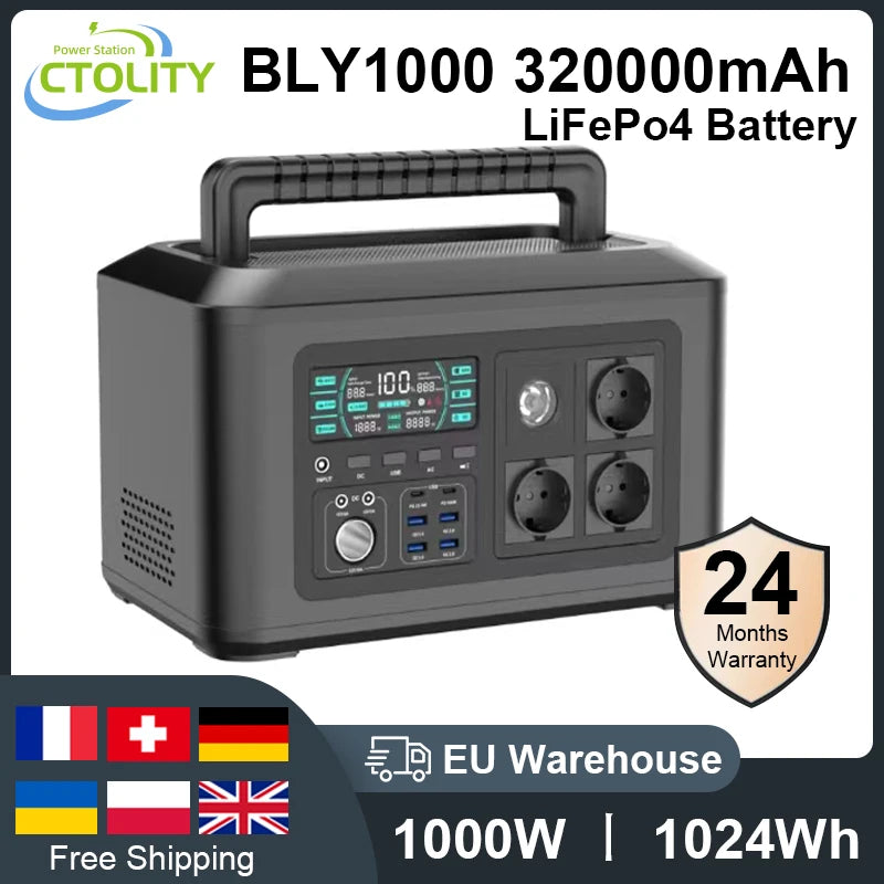 Portable Camping Power Station (Solar Generator (500W–2600W) with 110V/220V AC)