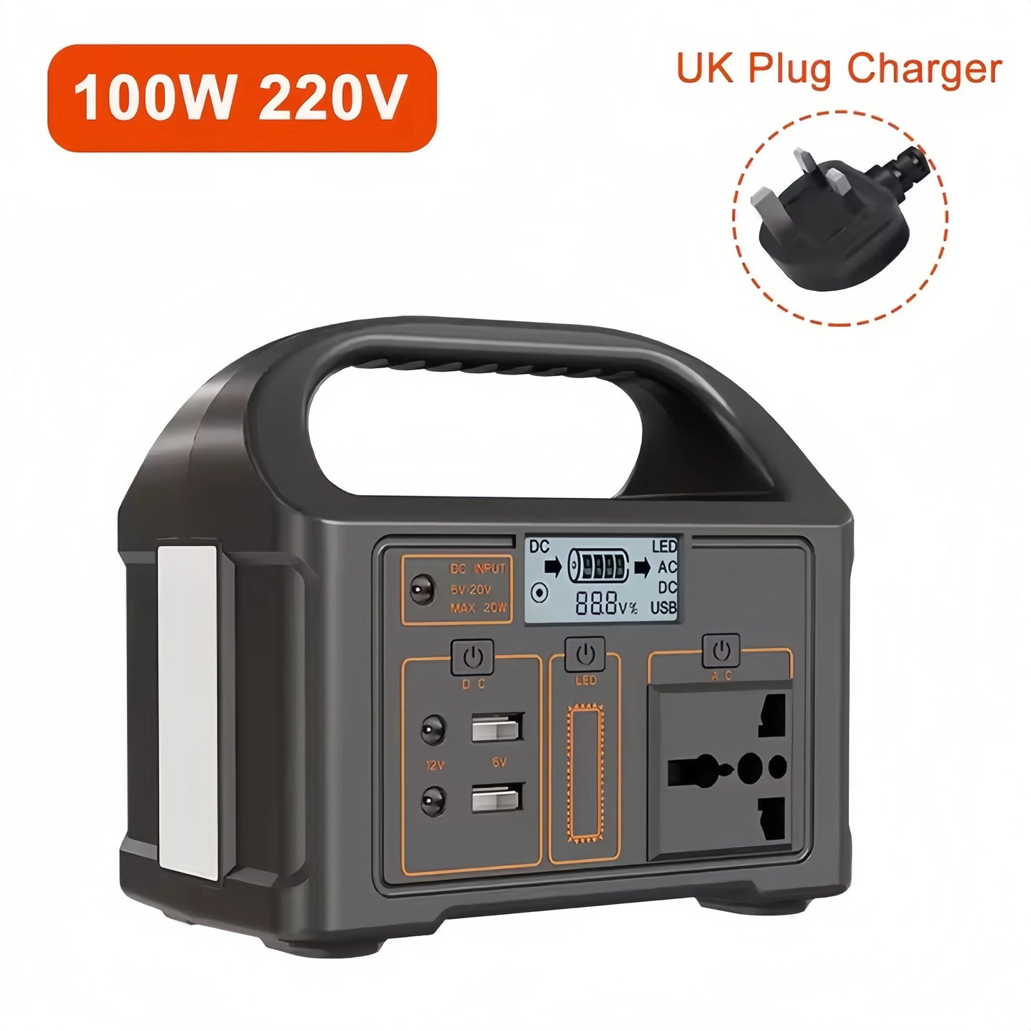 Solar-Powered 100W Portable Generator – 24000mAh Camping Power Station with LED & AC Outlets