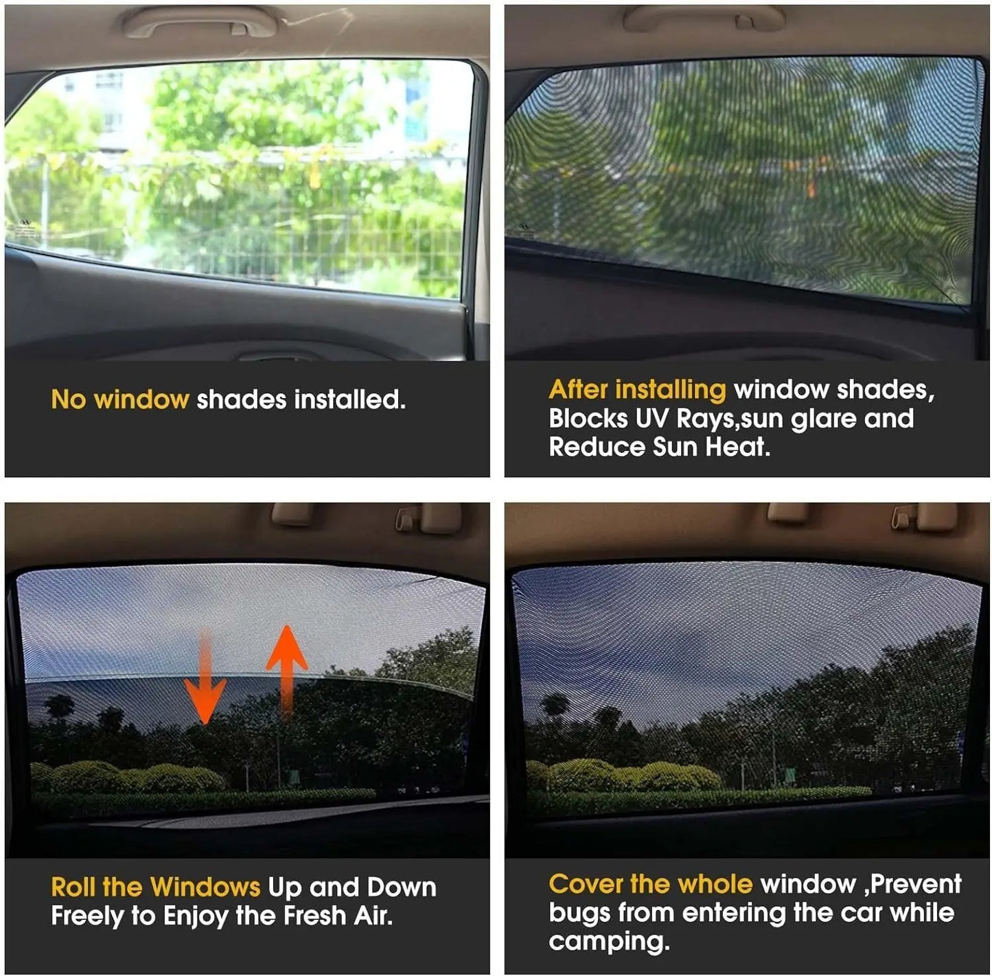 Elastic Mesh Car Window Shades – UV & Mosquito Protection for Front & Rear Side Windows