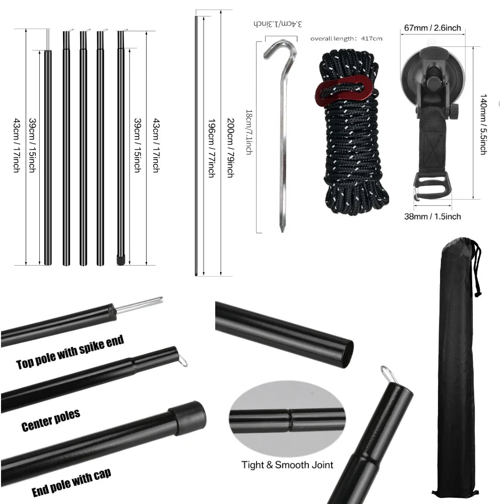 Car Side Awning with Poles (Waterproof Rooftop Tent & Camping Shelter)