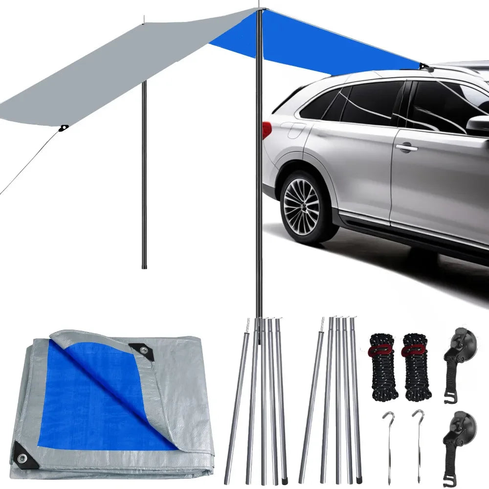 Car Side Awning with Poles (Waterproof Rooftop Tent & Camping Shelter)