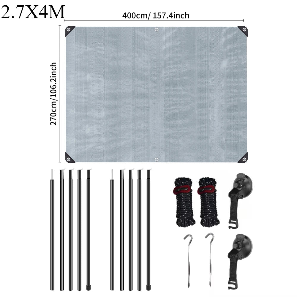Car Side Awning with Poles (Waterproof Rooftop Tent & Camping Shelter)