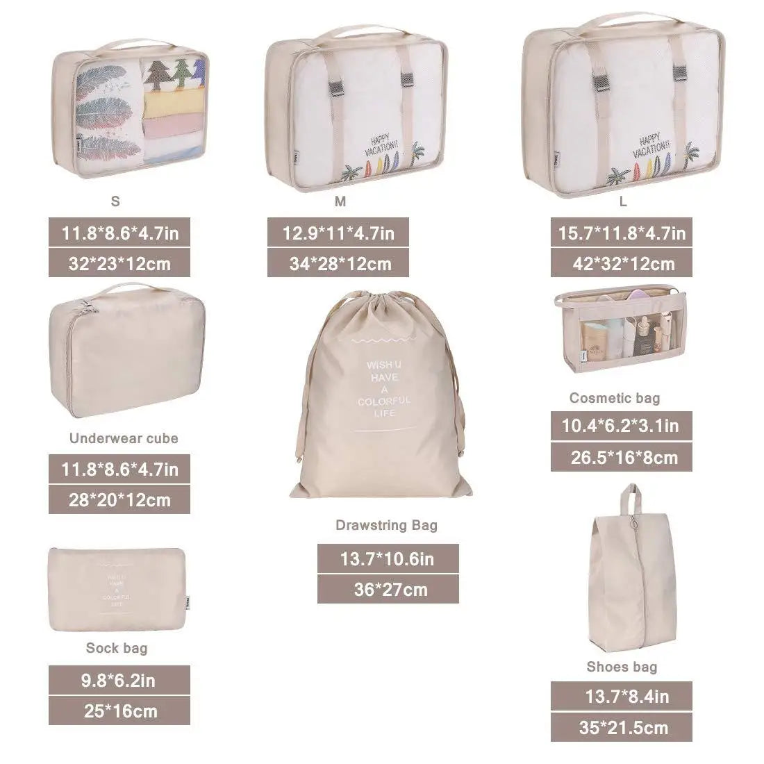 Travel Organizer Packing Cubes Set (6 or 8 Pieces)