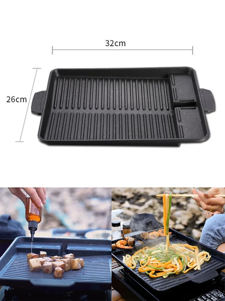 Portable Non-Stick BBQ Grill Plate (32x26cm Korean Barbecue Style)