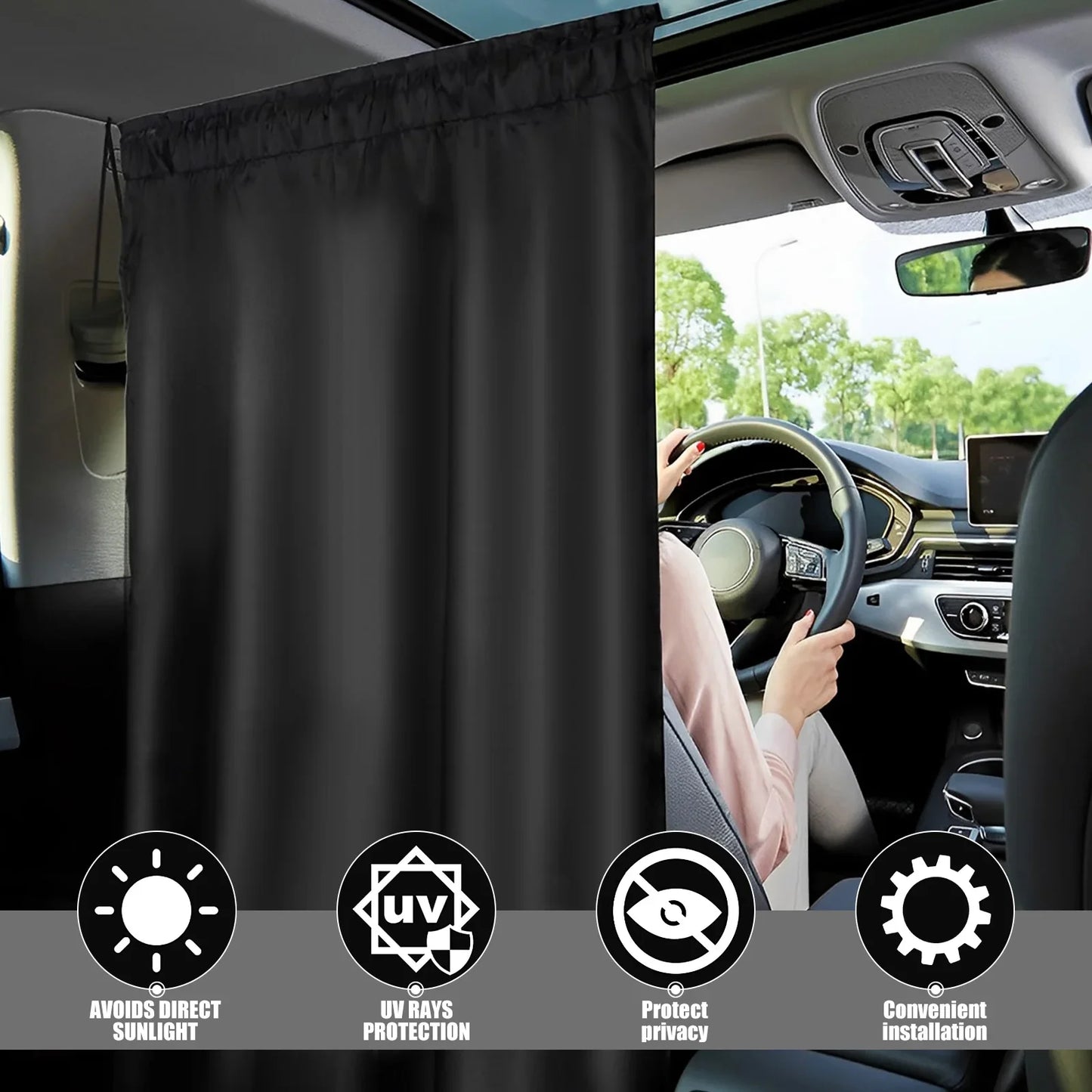 Universal Car Privacy Curtains – Blackout Divider for Rear Seat & Side Window Shades