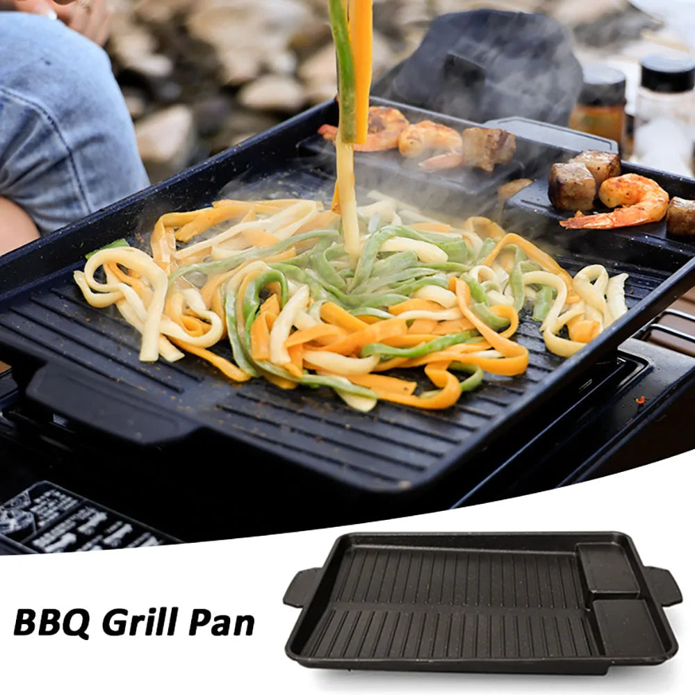 Portable Non-Stick BBQ Grill Plate (32x26cm Korean Barbecue Style)