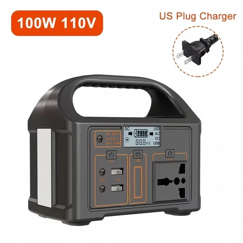 Solar-Powered 100W Portable Generator – 24000mAh Camping Power Station with LED & AC Outlets