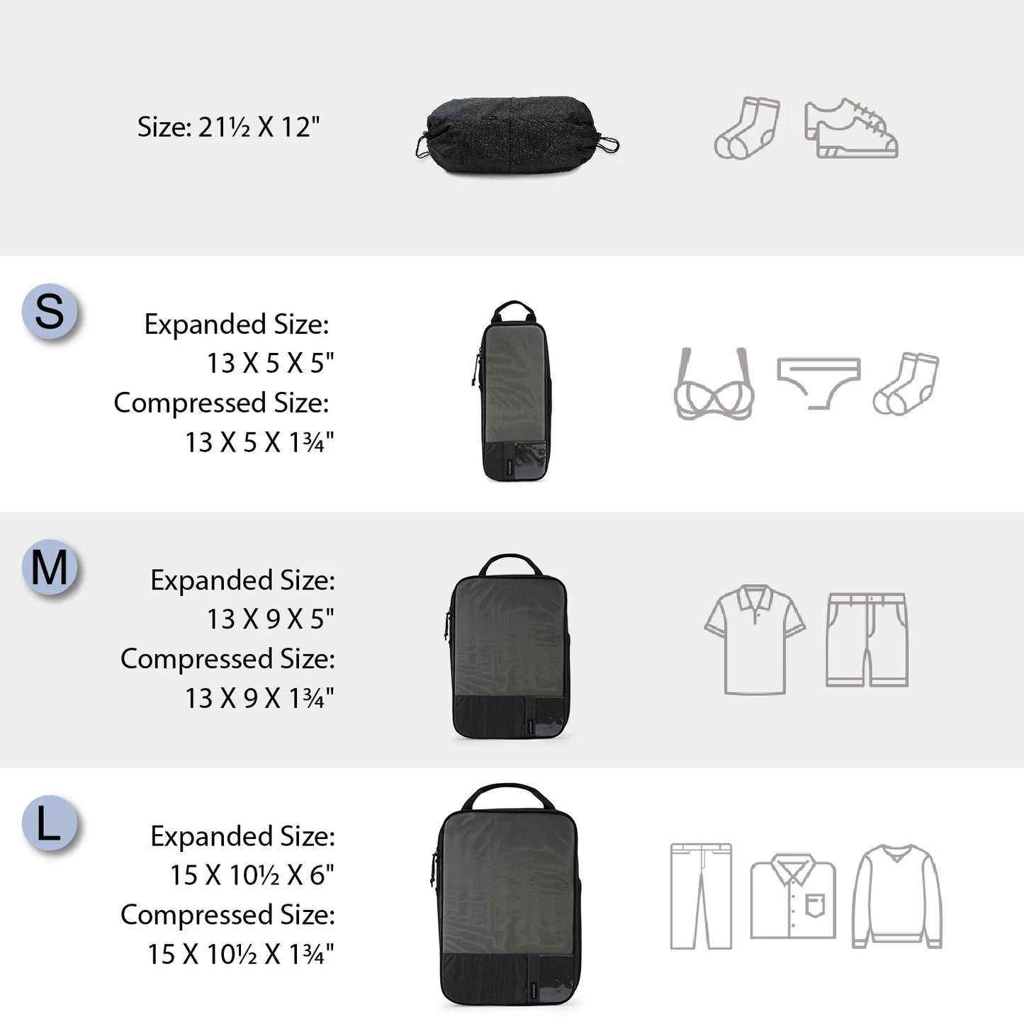 Durable & Lightweight Organizer Compression Packing Cubes Bags Set (2/4/6)