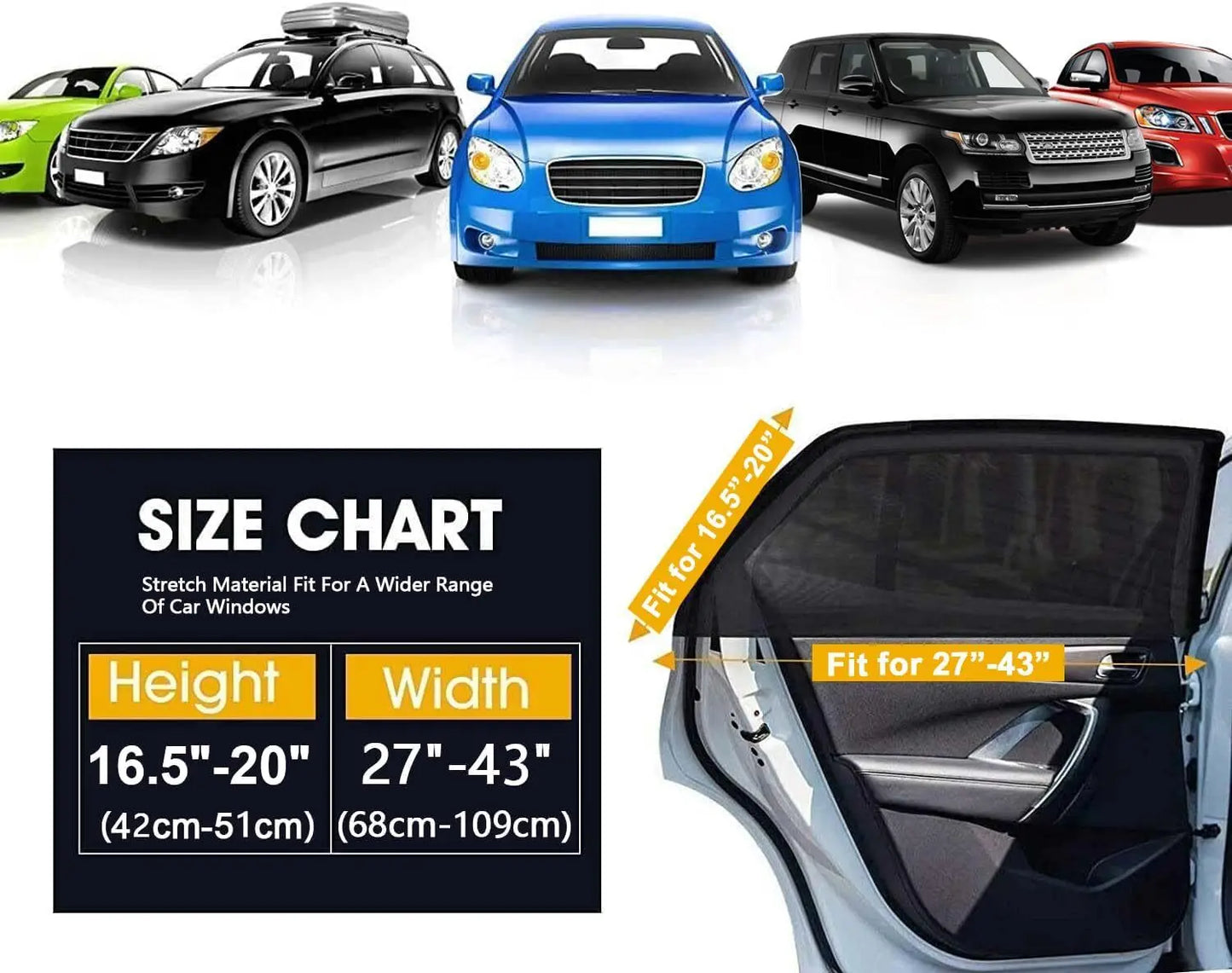 Elastic Mesh Car Window Shades – UV & Mosquito Protection for Front & Rear Side Windows