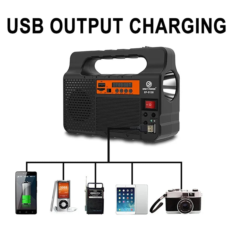 Portable Solar Power Panel & Generator Kit with 3 LED Bulbs, Bluetooth Speaker, & Radio