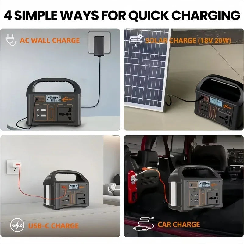 Solar-Powered 100W Portable Generator – 24000mAh Camping Power Station with LED & AC Outlets