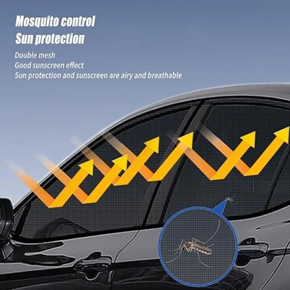 Car Window & Door Anti-Mosquito Screens (4PCS Breathable with Ventilation & Cooling Nets)