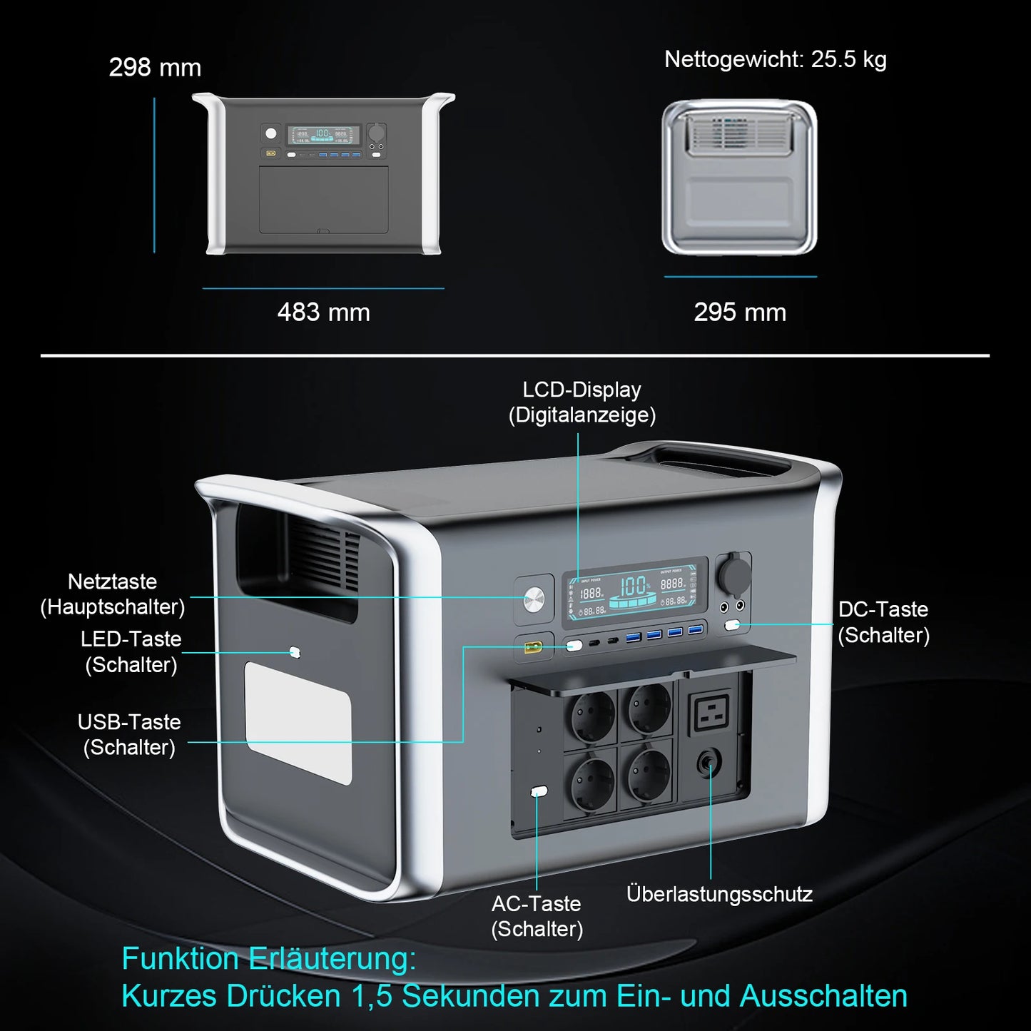 Portable Camping Power Station (Solar Generator (500W–2600W) with 110V/220V AC)