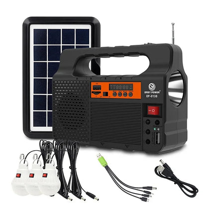 Portable Solar Power Panel & Generator Kit with 3 LED Bulbs, Bluetooth Speaker, & Radio