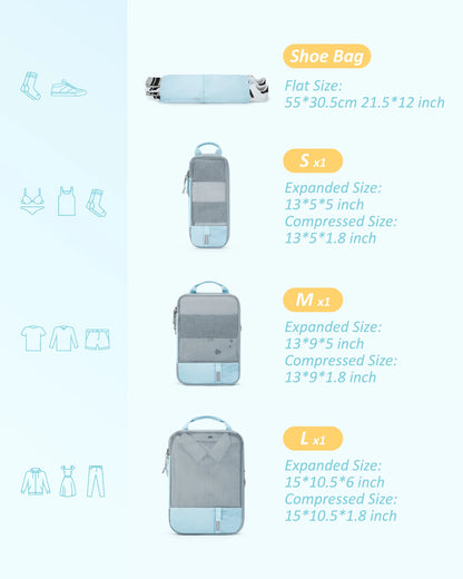 Durable & Lightweight Organizer Compression Packing Cubes Bags Set (2/4/6)
