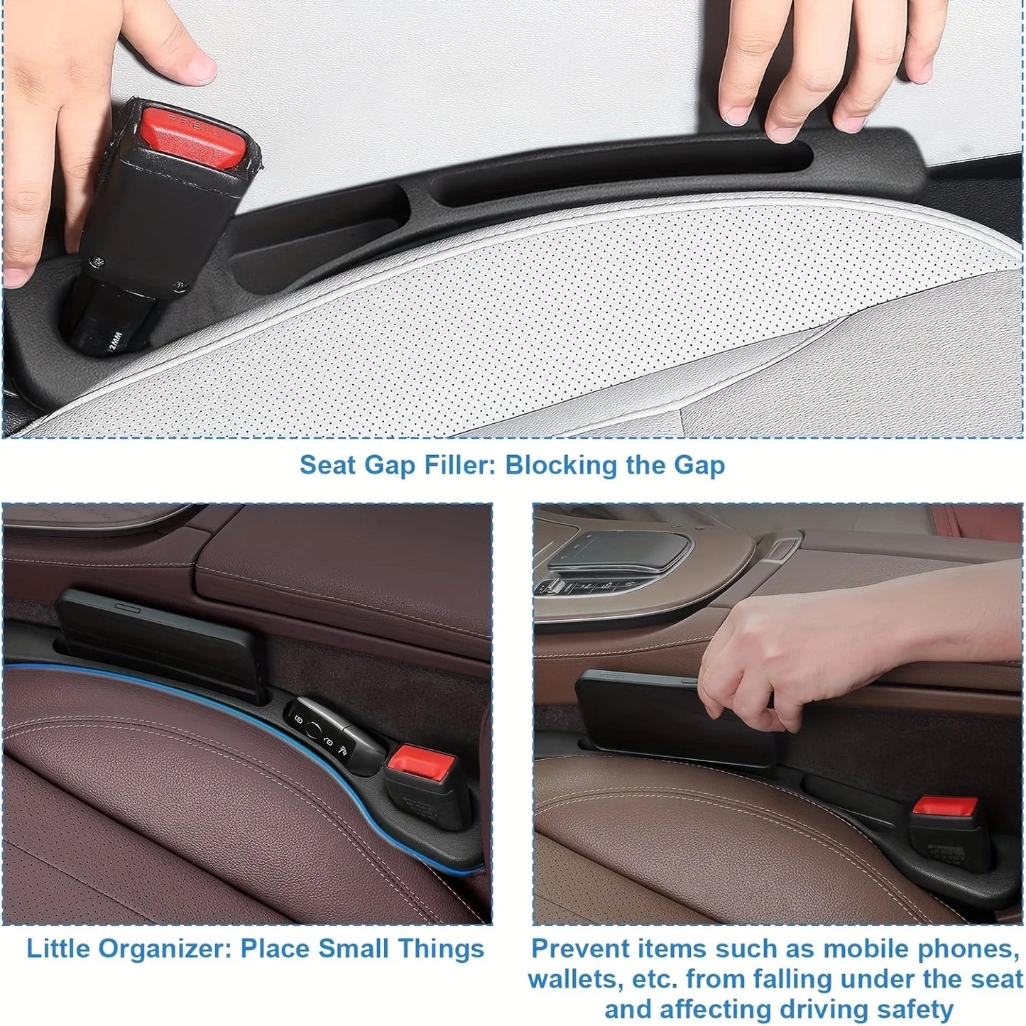 Car Seat Gap Storage Organizer – 2PC Waterproof PU Gap Fillers with Grooves