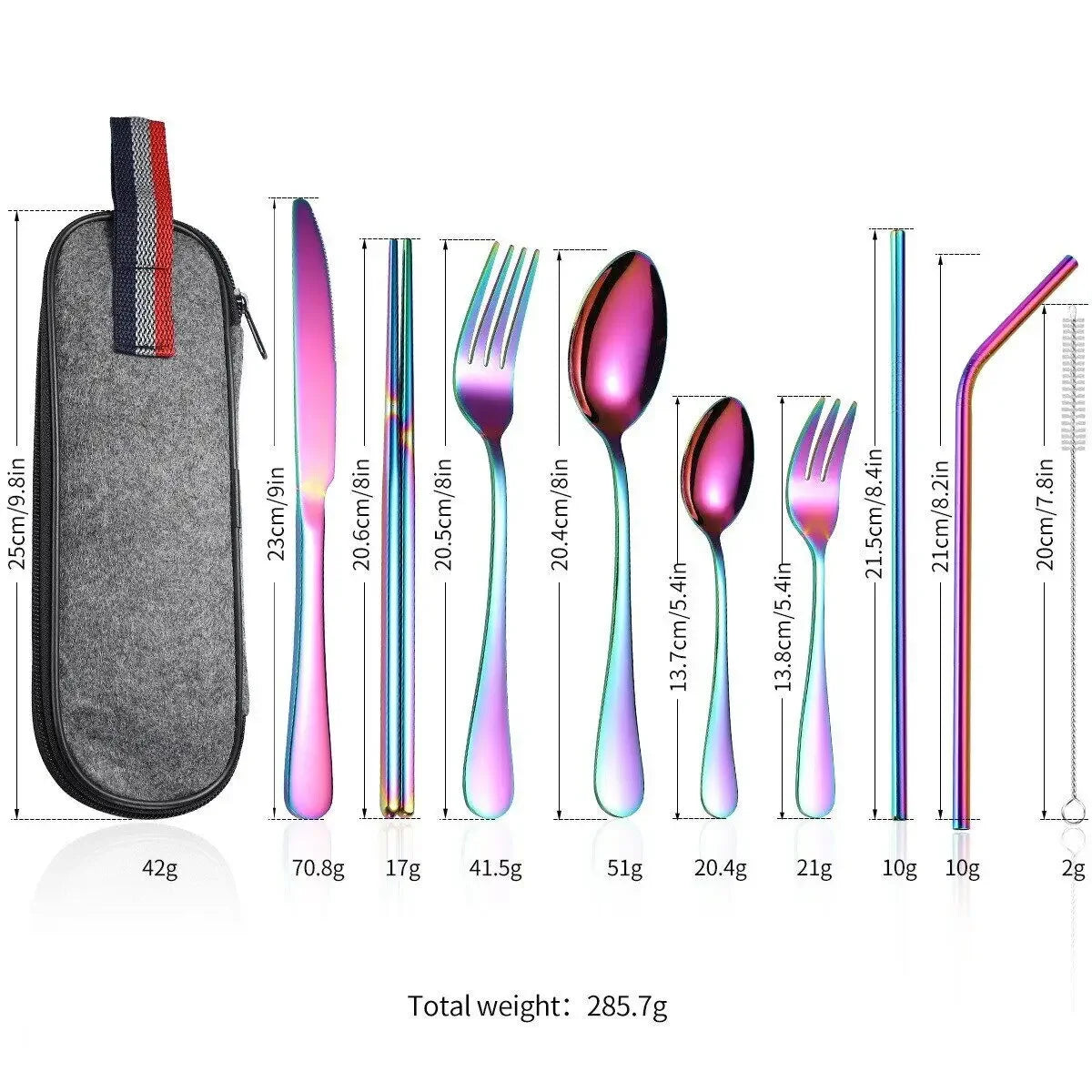 Camping Cutlery Set with Stainless Steel Spoons, Forks, Chopsticks, & Straw with Portable Case