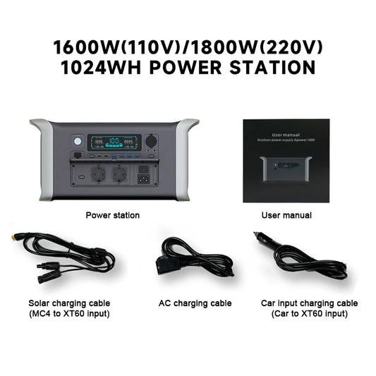 Portable Camping Power Station (Solar Generator (500W–2600W) with 110V/220V AC)