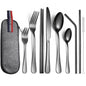 Camping Cutlery Set with Stainless Steel Spoons, Forks, Chopsticks, & Straw with Portable Case