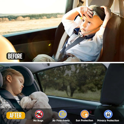 Elastic Mesh Car Window Shades – UV & Mosquito Protection for Front & Rear Side Windows