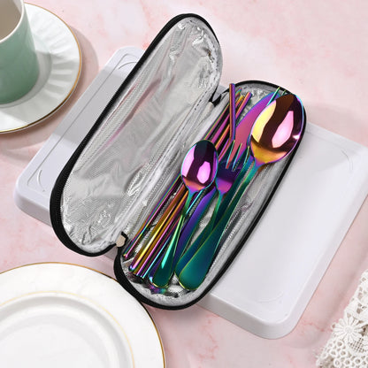Camping Cutlery Set with Stainless Steel Spoons, Forks, Chopsticks, & Straw with Portable Case
